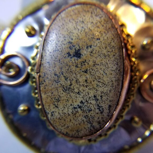 Natural Picture Agate Cabochon Necklace Hand Soldered Metalwork Artisan NWT - Picture 6 of 13